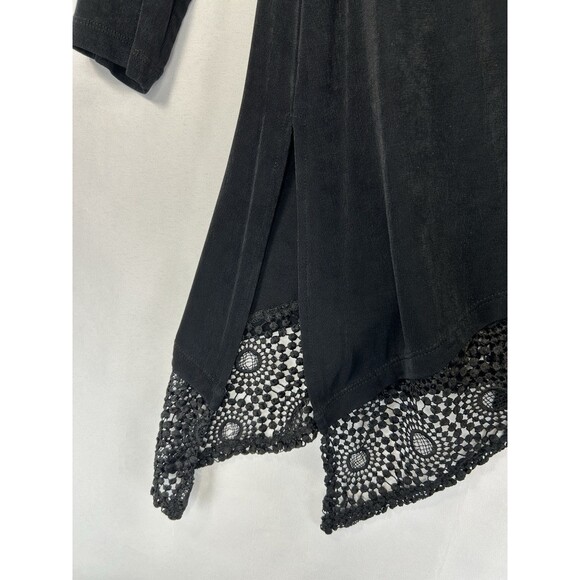 Chicos Travelers Black Lace Top Size 0 US Small Asymmetric Stretch 3/4 Sleeve - Picture 4 of 10